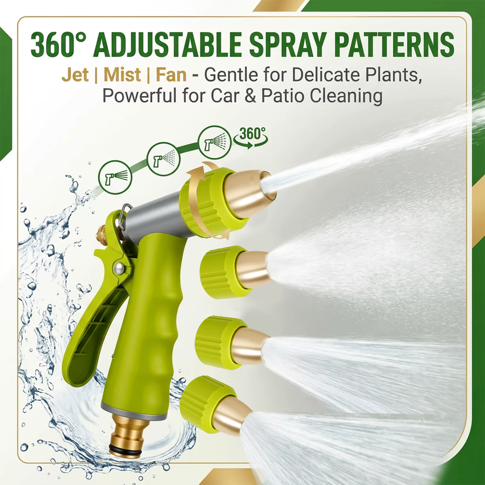 Buse de pulvérisation pratique pour tuyau d'arrosage avec pulvérisateur d'eau réglable pour l'arrosage des pelouses