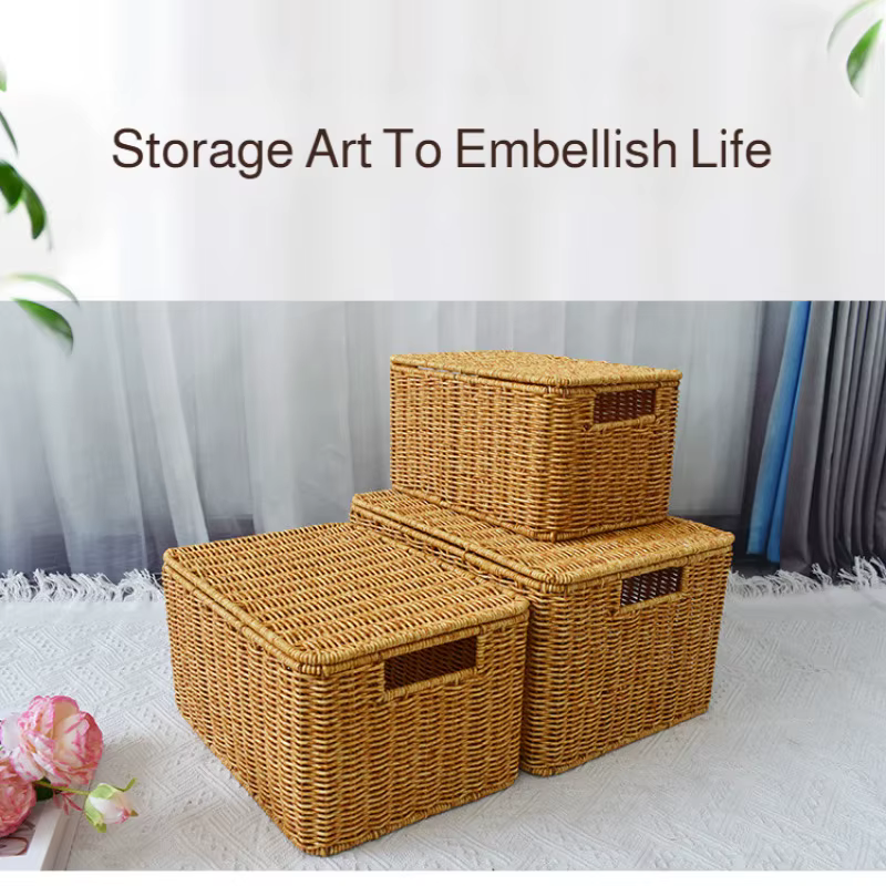 Boîte de rangement tissée semblable au rotin pour la maison