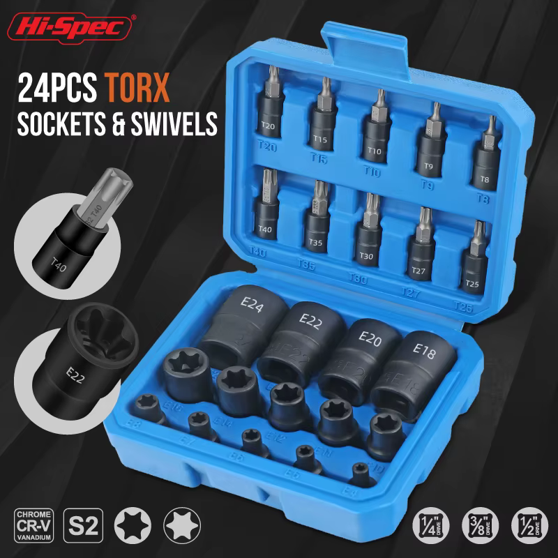 Jeu de douilles Torx et E-Torx 24 pièces