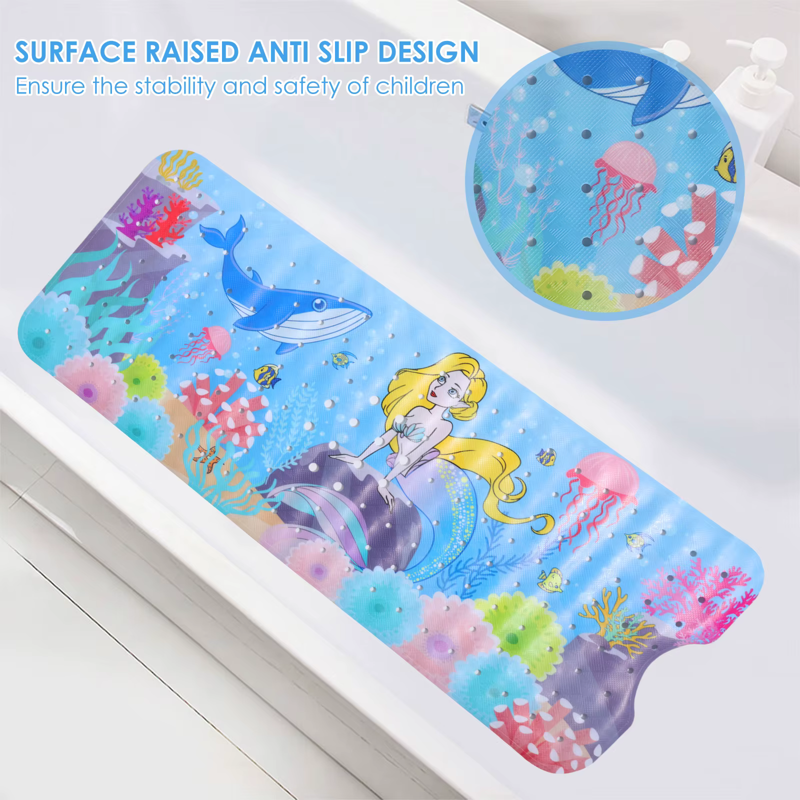 Grand tapis de bain de dessin animé pour bébés et enfants, tapis de baignoire de douche antidérapant avec ventouse, coussin de Massage doux
