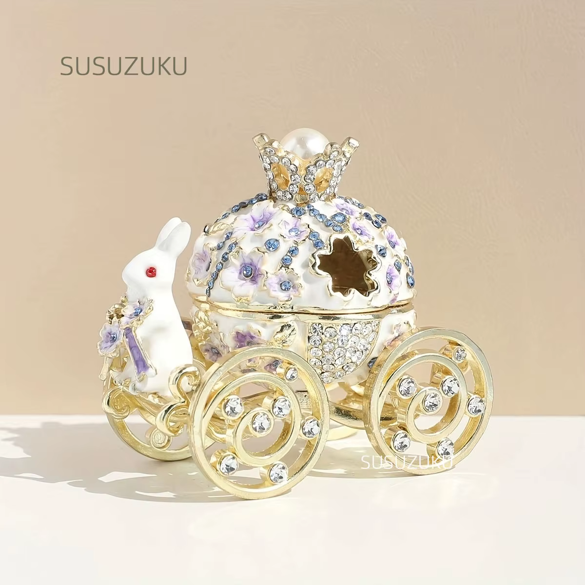 SIQIZHOU boîte à bagues de mariage fleur de cerisier lapin chariot