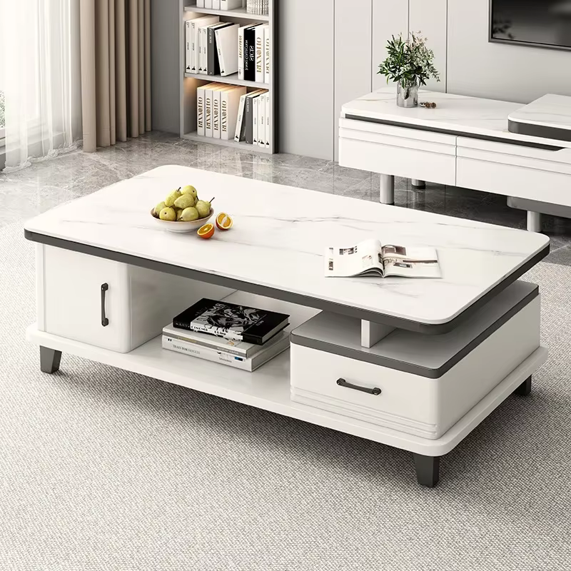 Meuble TV LED moderne pour téléviseurs, table basse, étagères en verre et tiroir, centre de divertissement de jeu avec plusieurs armoires