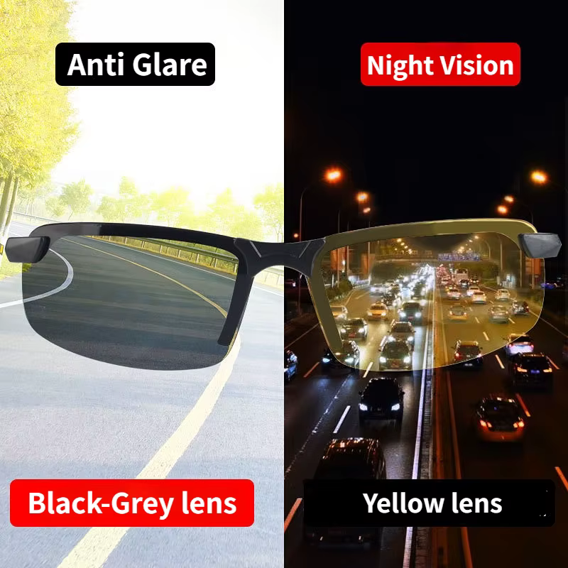 Lunettes de Vision nocturne hommes Anti-éblouissement conduite demi-monture