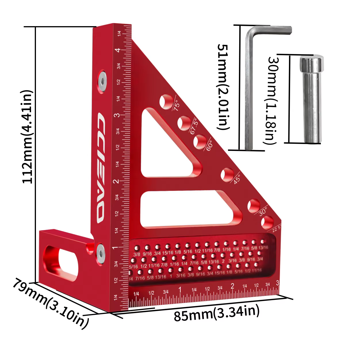Règle de mesure multi-angles 3D - Métrique et impérial - Équerre rapporteur en alliage d'aluminium 45/90 degrés pour le travail du bois et les ingénieurs