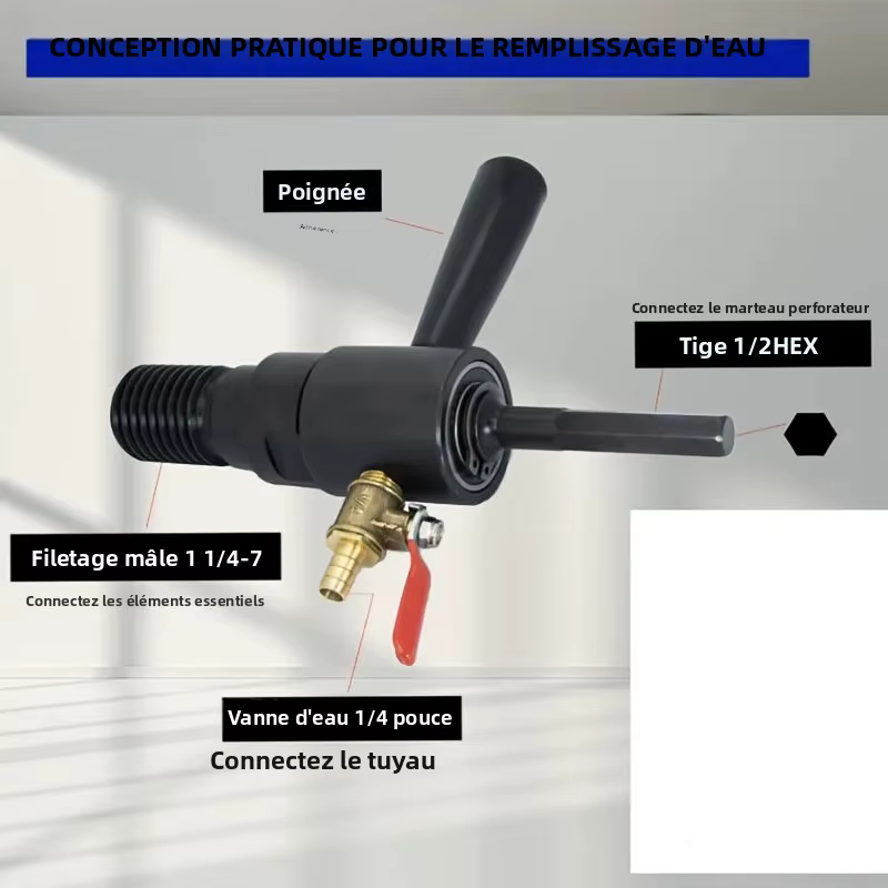 Adaptateur de marteau électrique SDS MAX/SDS PLUS/HEX avec injection d'eau