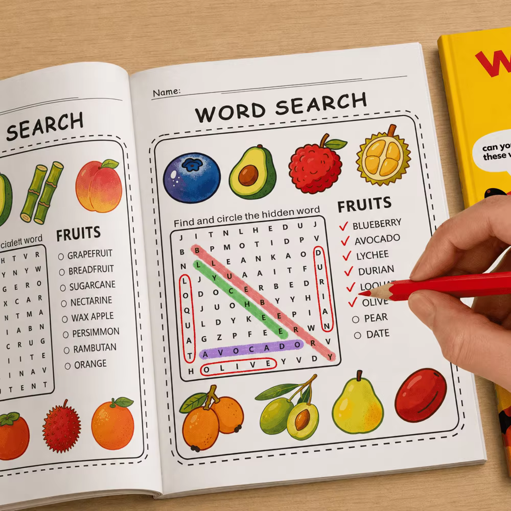 Livre de jeux de mots cachés de 32 pages pour enfants