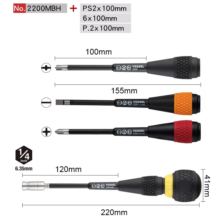 Tournevis interchangeable à cliquet avec poignée à bille