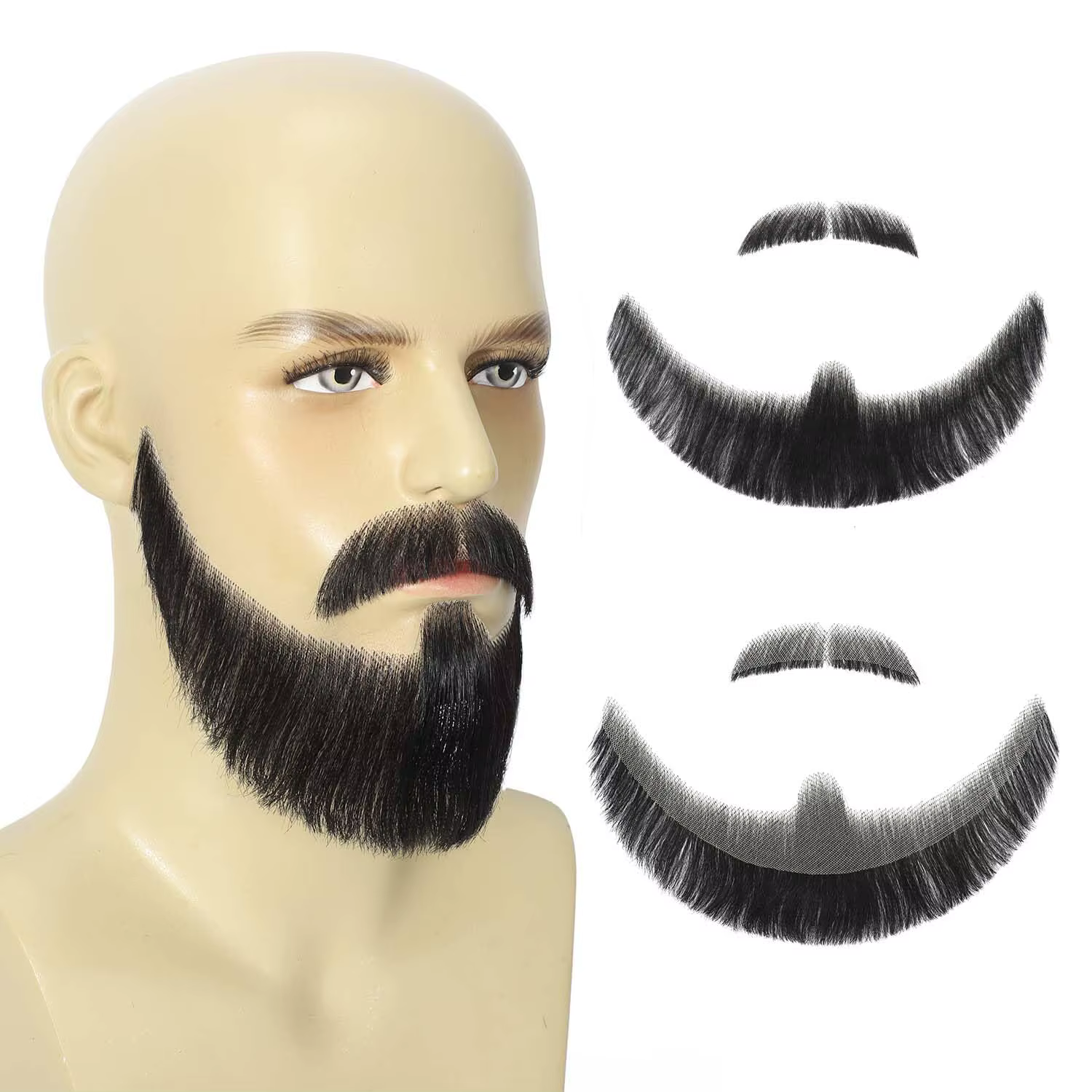 Fausse moustache faite à la main avec des cheveux humains