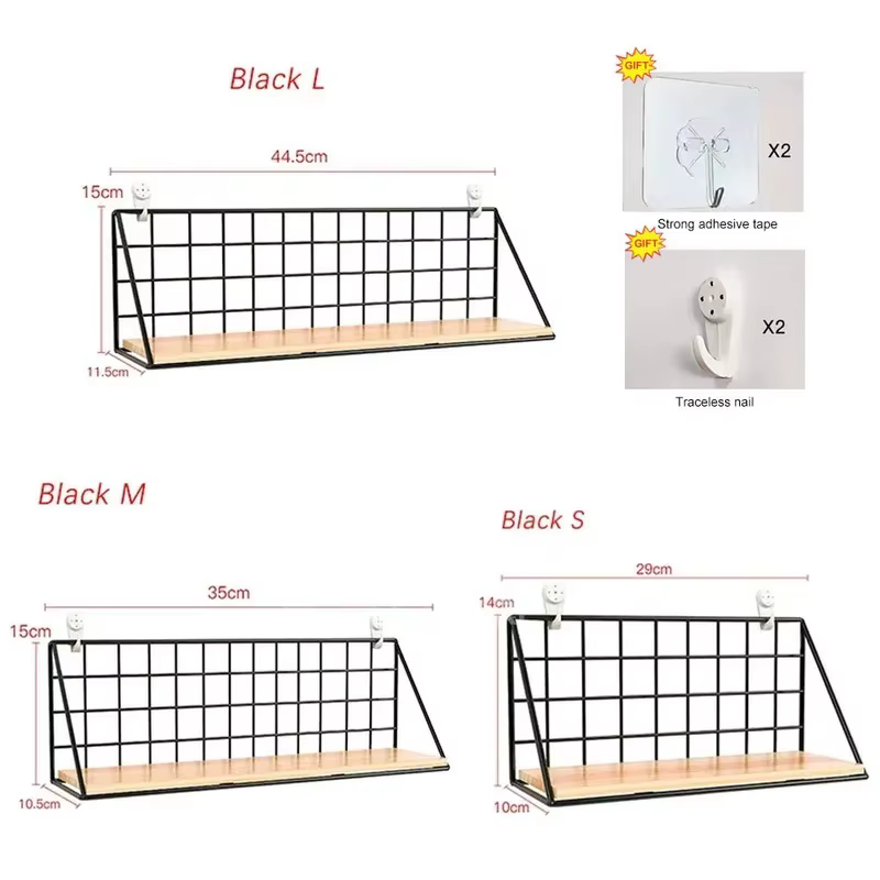 Étagère murale en bois avec panier de rangement, installation sans perçage, idéale pour l'organisation de la chambre et du salon