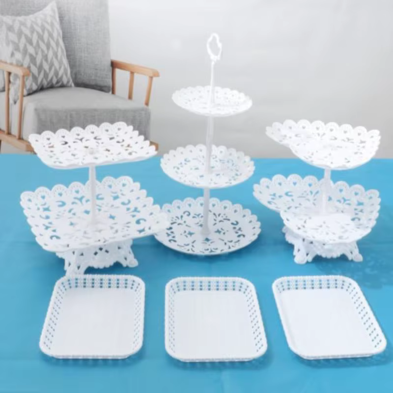 Plats de support de gâteau Chi Snacks, assiettes en plastique, bonbons, salon, maison, assiette de fruits à trois couches, panier de fruits moderne créatif