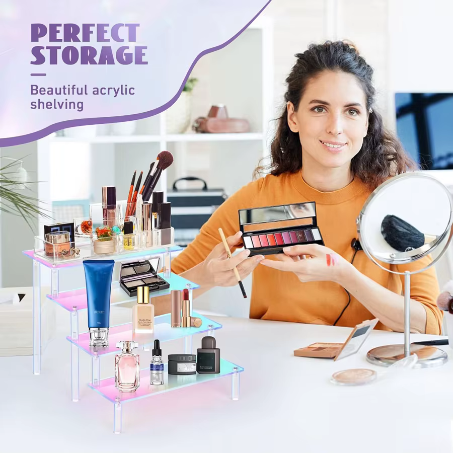 Présentoir en acrylique irisé à 1 à 5 niveaux, étagère sur support pour figurines, objets de collection, Cupcakes, parfums, décoration et organisation de bijoux
