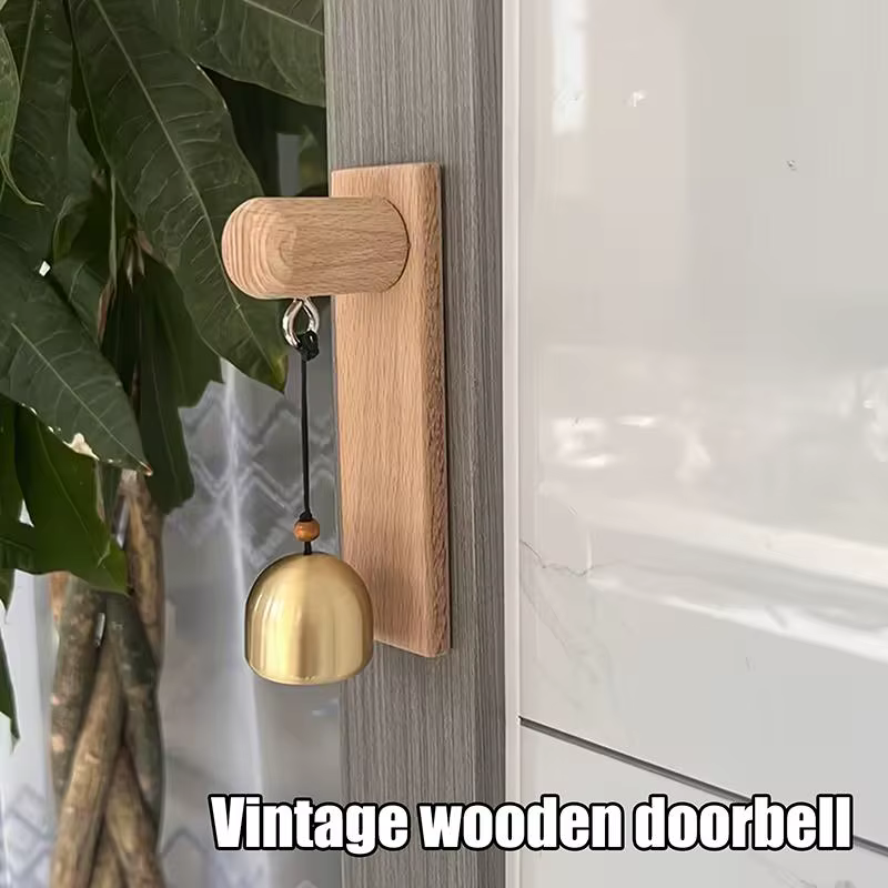 Sonnette mécanique en bois rétro pour entrée de maison