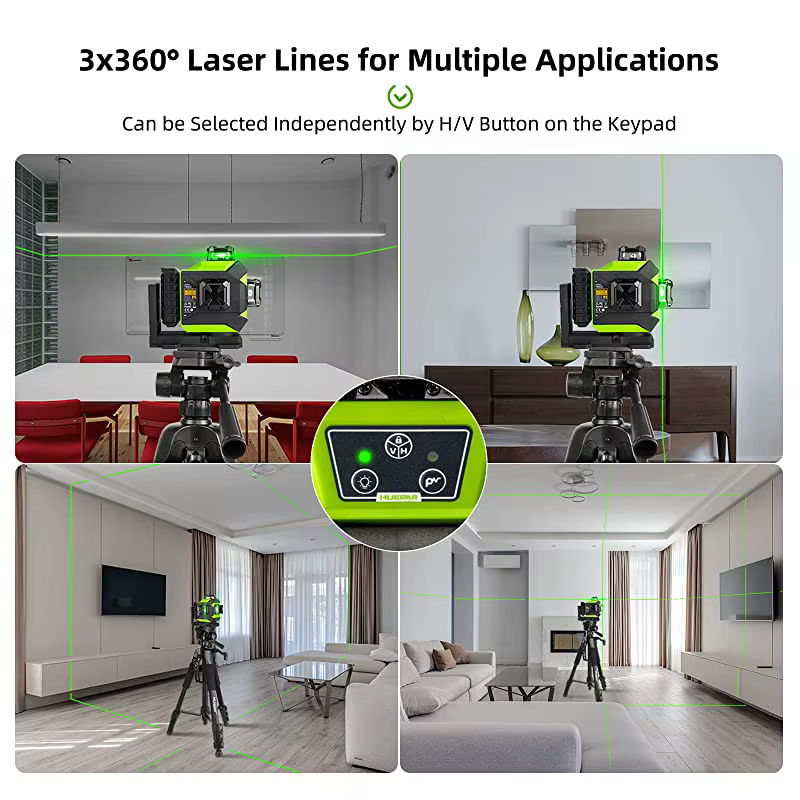 Huepar-Niveau laser 360 à faisceau vert 12 lignes auto-décrochant