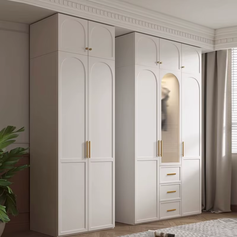 Armoire en bois blanche-française personnalisée, armoire de rangement de luxe moderne pour meubles de maison, vêtements de chambre à coucher