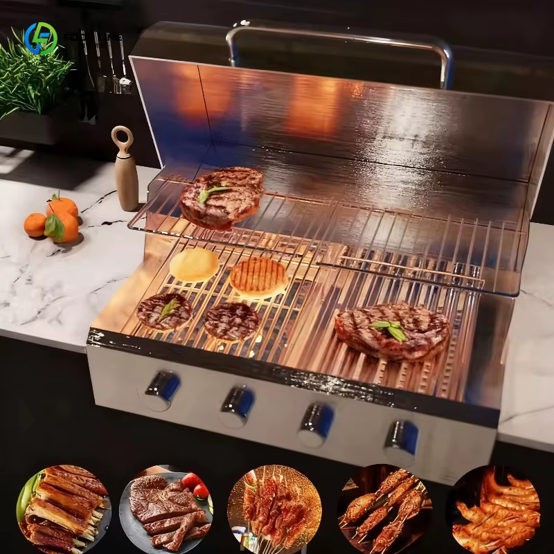 Cuisine de camping pliable moderne en acier inoxydable tout-en-un avec évier et barbecue intégré