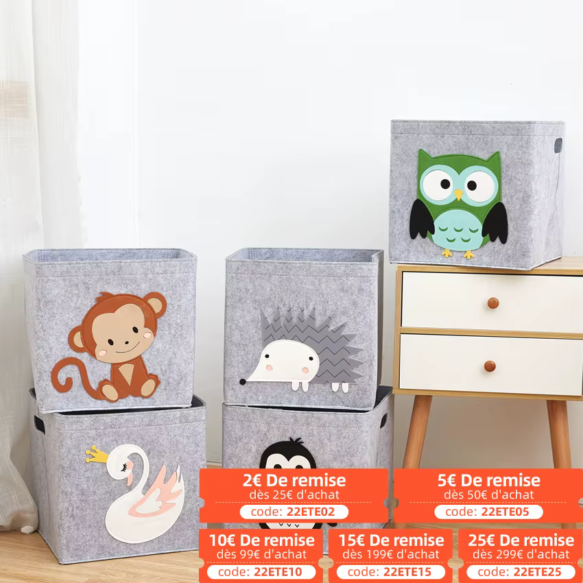 Cube de 11 pouces, boîte de rangement pour enfants, panier de rangement en tissu feutré d'animaux de dessin animé pour enfants, organisateurs de jouets, boîtes de placard de maternelle