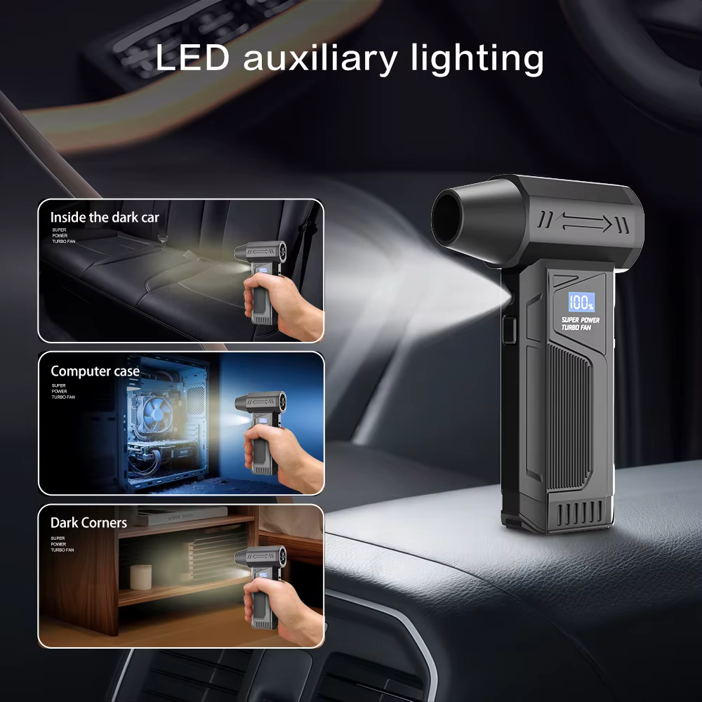 【Nouveauté 2026】Ventilateur à jet sans fil avec moteur sans balais, souffleur d'air turbo pour le nettoyage de voiture avec éclairage LED, affichage numérique, utilisation portable en extérieur