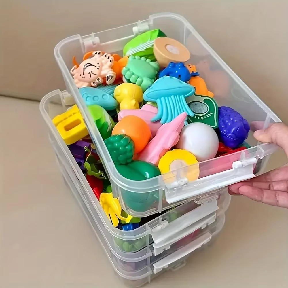 Boîte de rangement en plastique transparent à 4 couches, boîte de rangement à tiroirs compartimentés, boîte de rangement pour blocs de construction, boîte de rangement portable