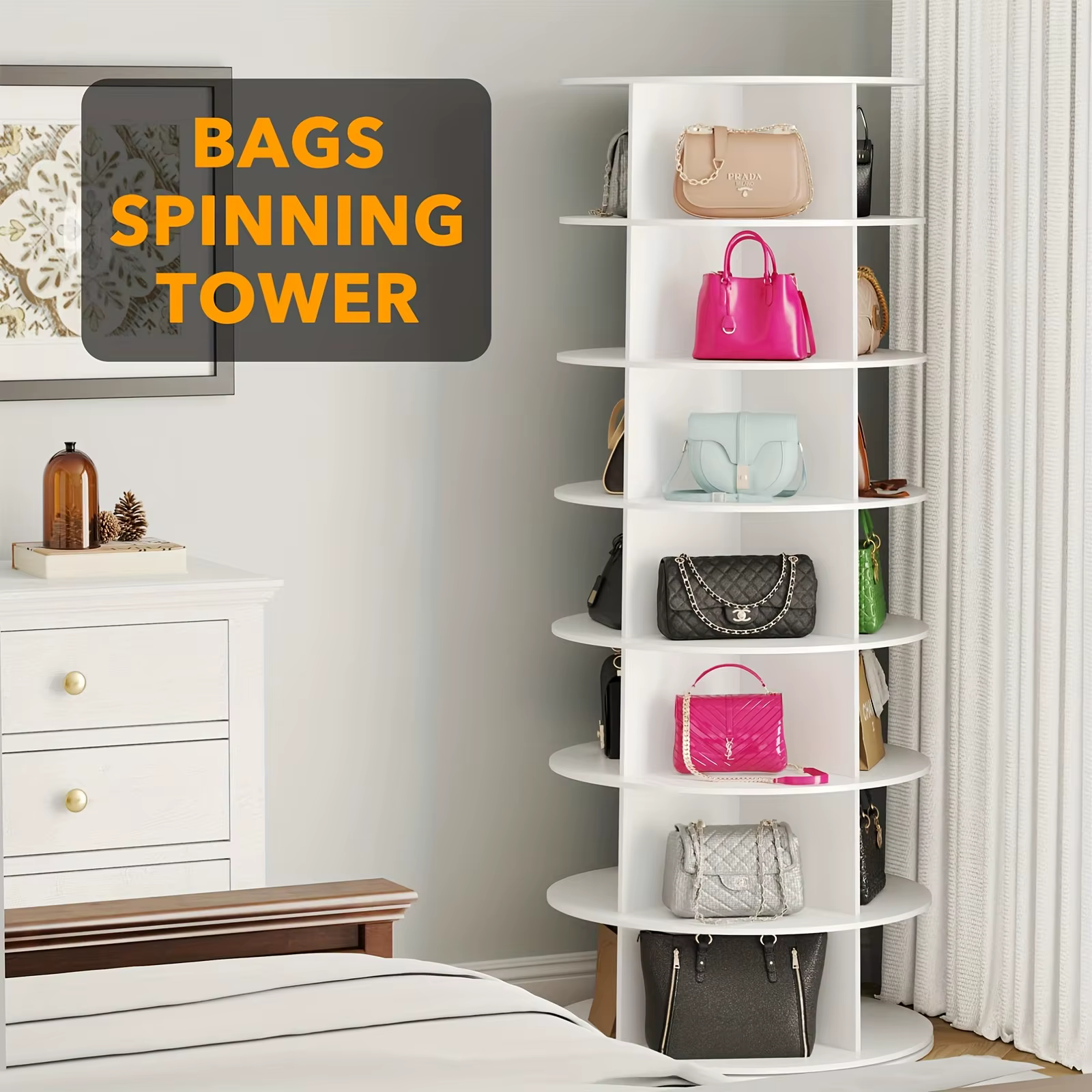 Étagère à chaussures verticale à 7 niveaux - 360 ° Tour rotative | Rangement pliable peu encombrant pour la maison