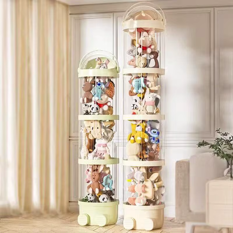 Boîte de rangement pour poupées, jouets, jouets en peluche, tube de rangement transparent en plastique, baril de rangement pour jouets en peluche, organisateur de jouets pour enfants