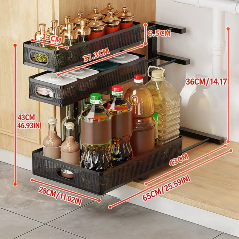 KXRE – système d'étagères sous le comptoir Large, espace rangement pour cuisine salle bain, avec conception