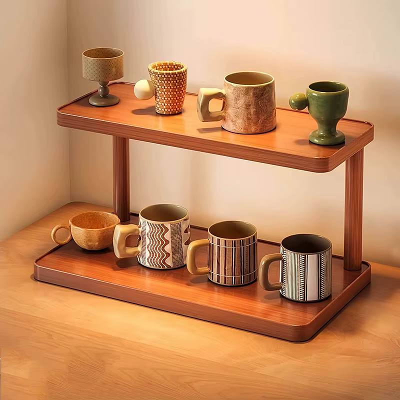 Support de rangement polyvalent en bois à 2 niveaux pour cuisine et salle de thé