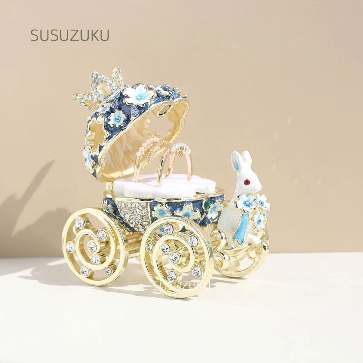 SIQIZHOU boîte à bagues de mariage fleur de cerisier lapin chariot