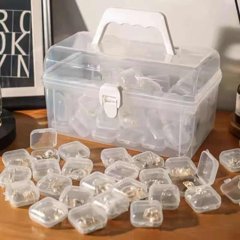 Mini boîte de rangement en plastique carré transparent