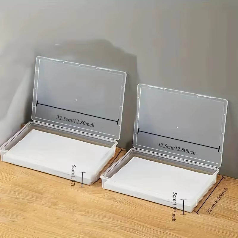 Boîte de rangement en plastique transparent format A4 avec couvercle rabattable-organisateur de bureau anti-poussière
