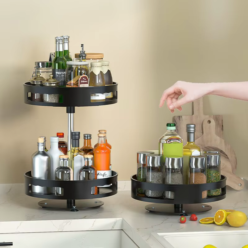 360 ° Étagère à épices rotative multi-niveaux, carrousel de rangement pour comptoir de cuisine, plateau tournant pour bouteilles et bocaux d'épices