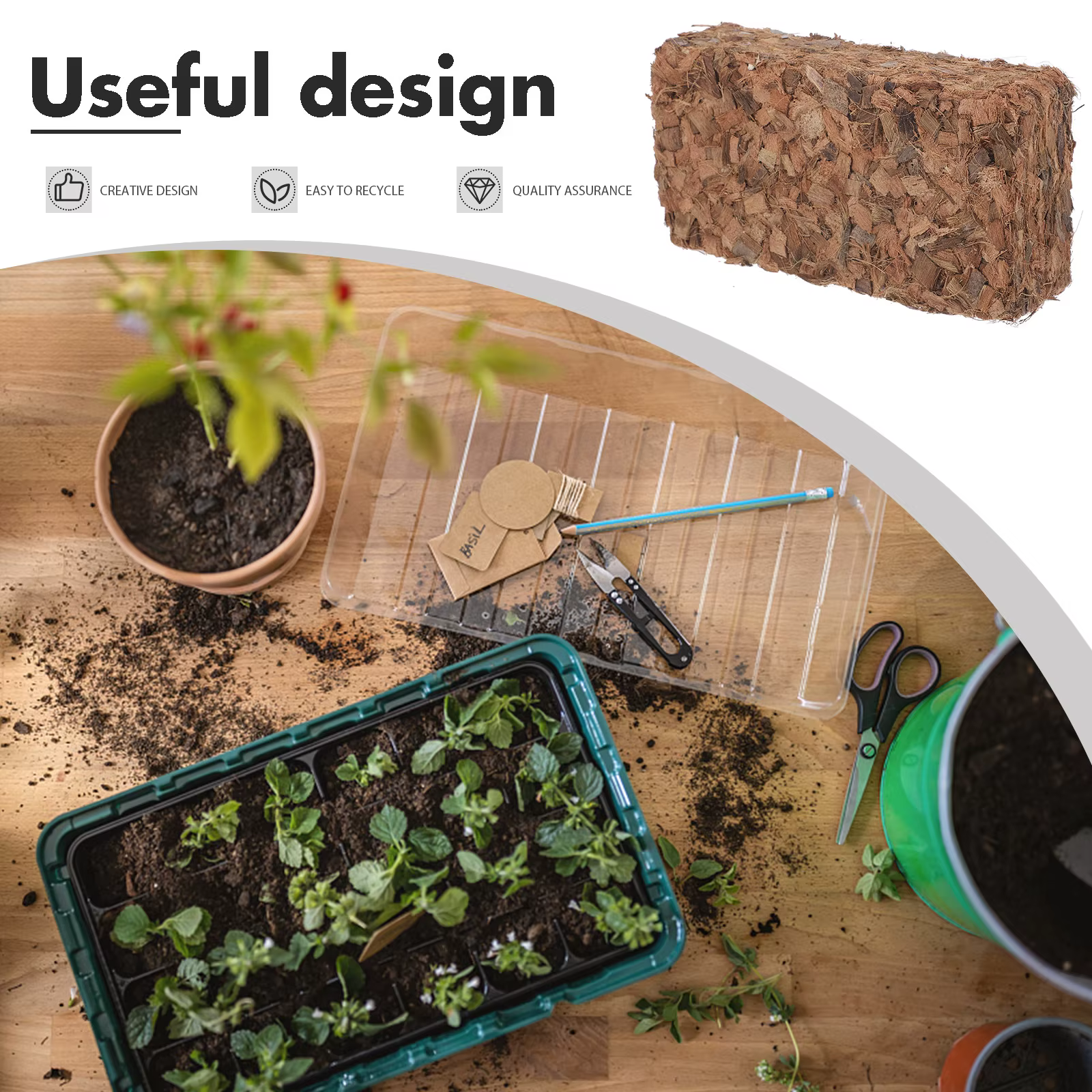 Bloc de terreau nutritif en fibre de coco pour pépinière, idéal pour le repiquage facile, rétention d'humidité, riche en nutriments, pour jardinage sans terre