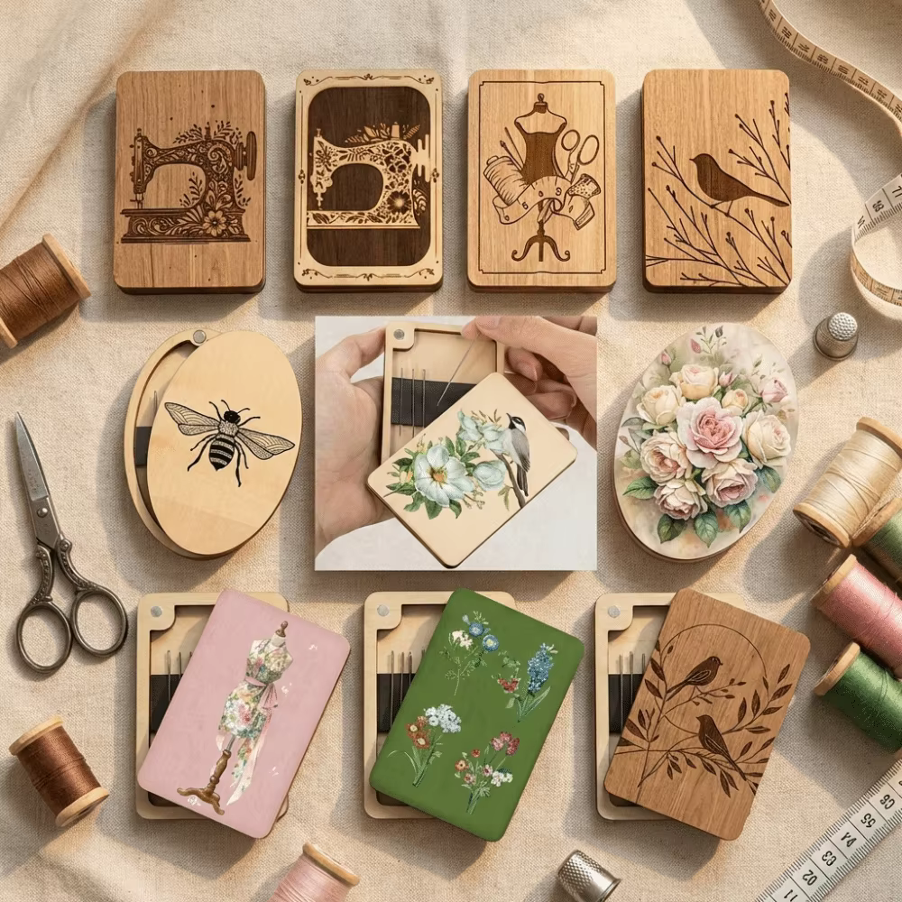 Boîte à aiguilles magnétiques en bois