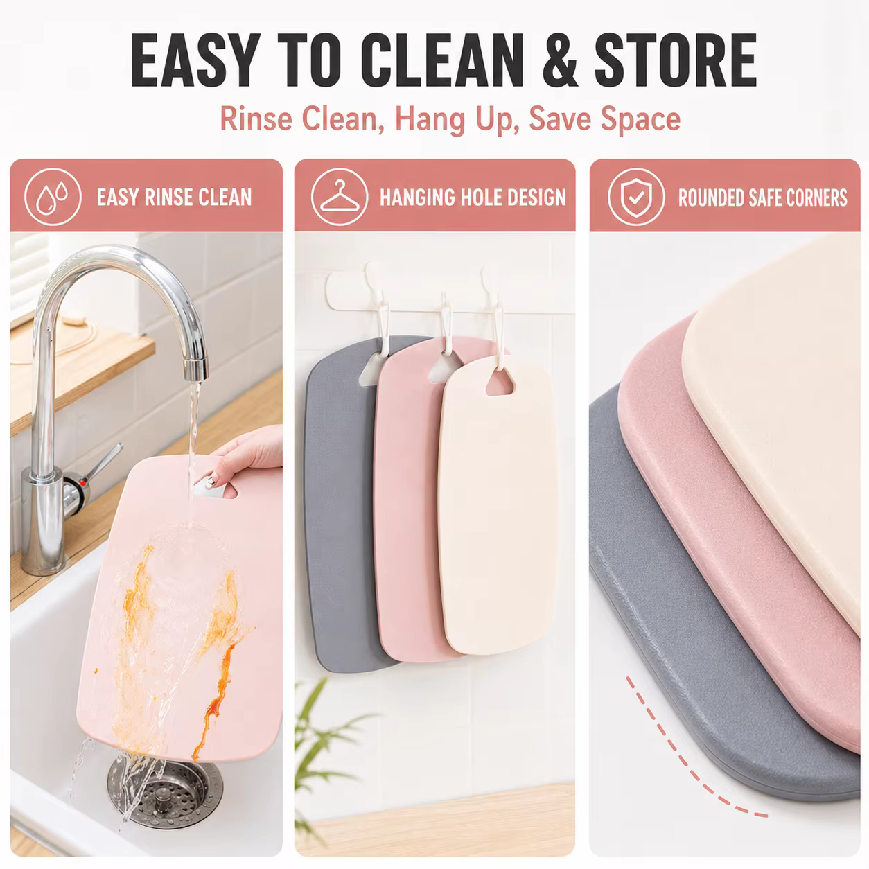 Ensemble de 3 planches à découper en plastique pour la cuisine, épaisses, colorées, antidérapantes, double face, pour viande et fruits