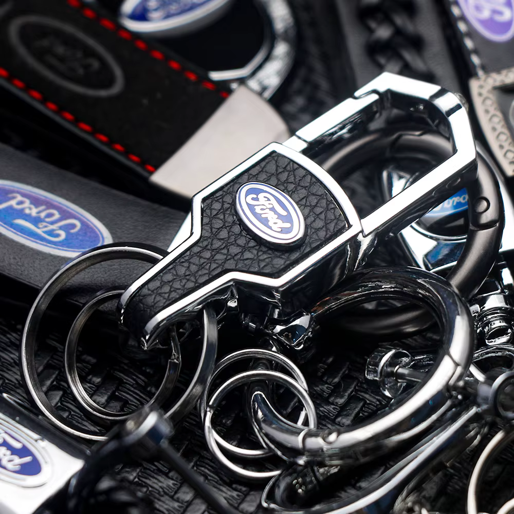 Porte-clés en métal et cuir pour voiture Ford