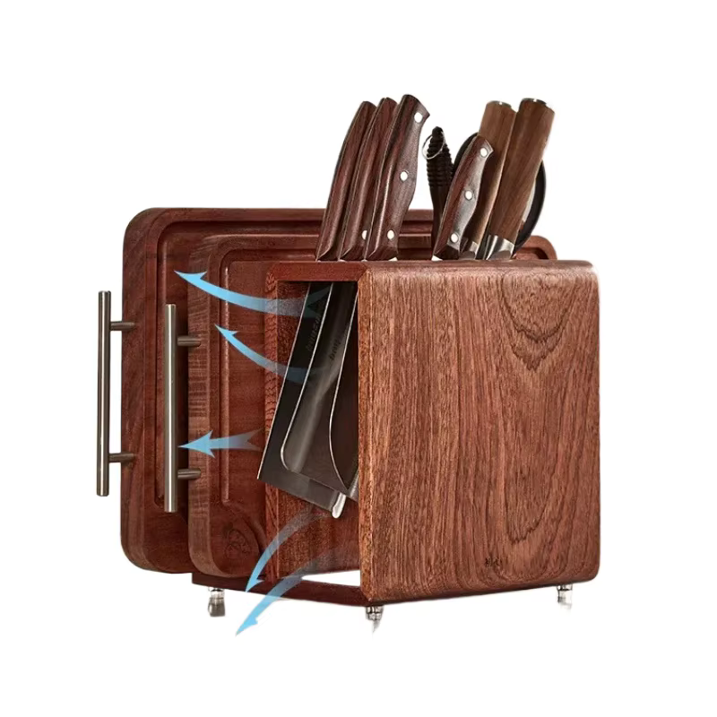 Planche à découper en bois massif et support de rangement de couteaux