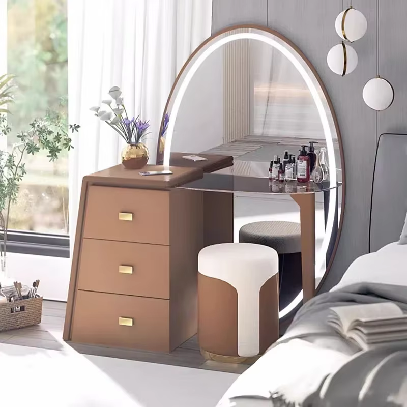 Table de toilette de luxe moderne européenne avec rangement pour bijoux, grand meuble de beauté, penteadeira, mobilier de maison