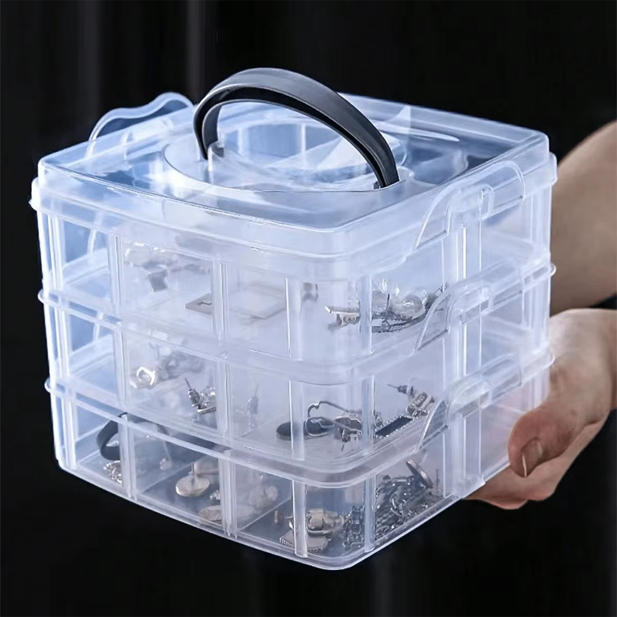 Boîte de rangement en plastique transparente à 3 niveaux et 18 grilles