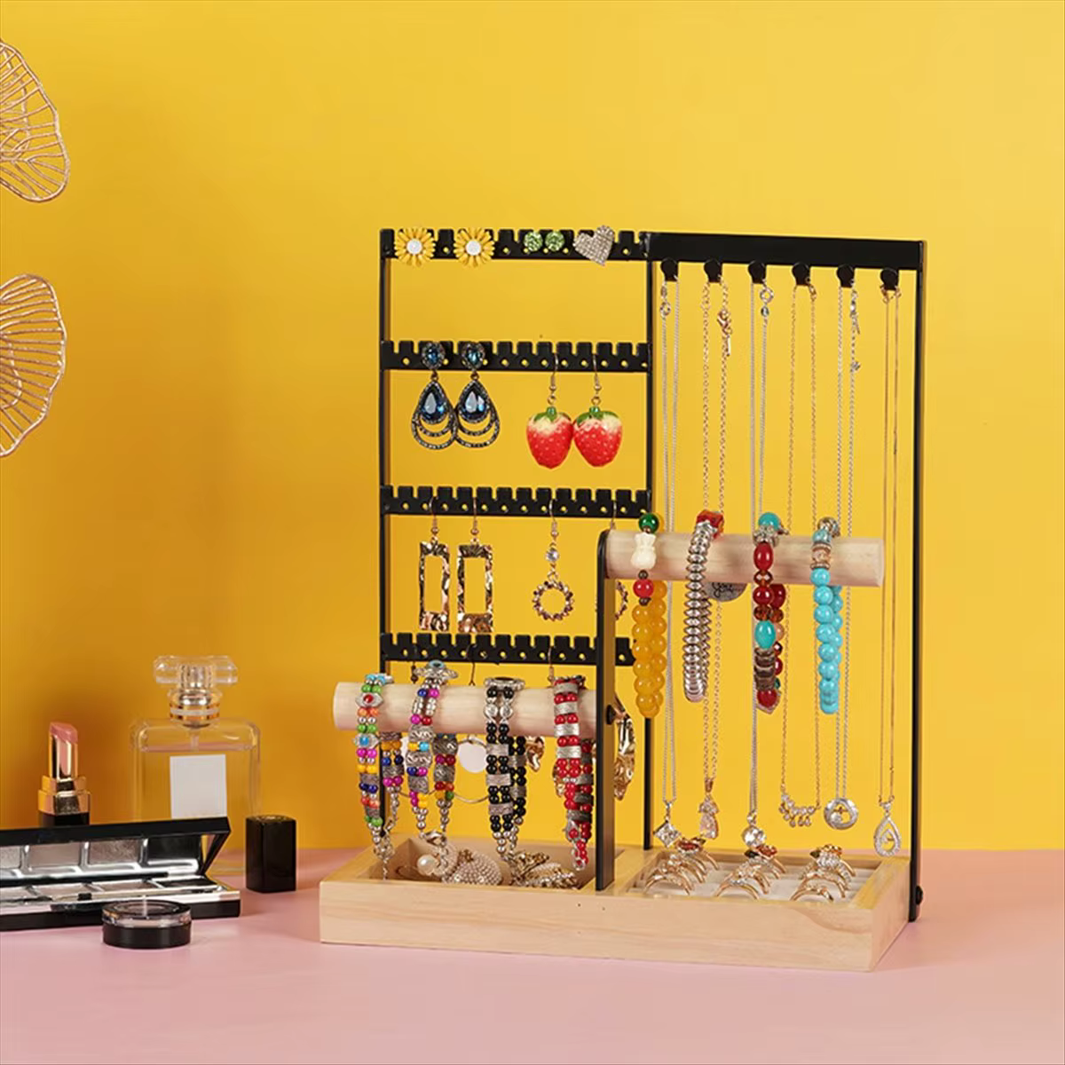 Just-nouveau porte-bijoux en bois velours anneau boîte de rangement Bracelet collier bijoux présentoir boucles