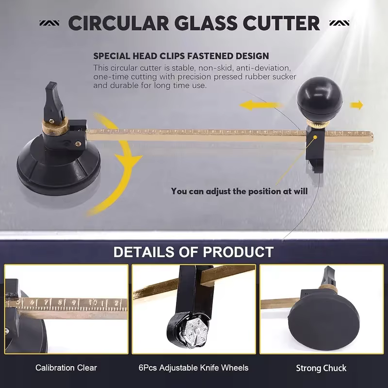 Coupe-verre circulaire réglable avec ventouse