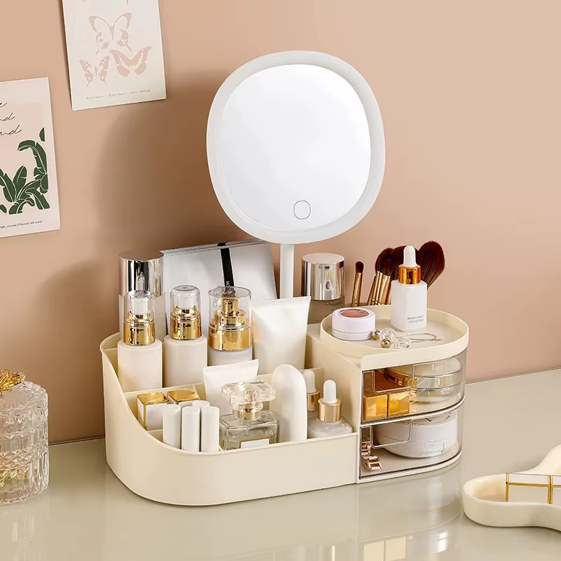 Boîte de rangement de maquillage avec miroir