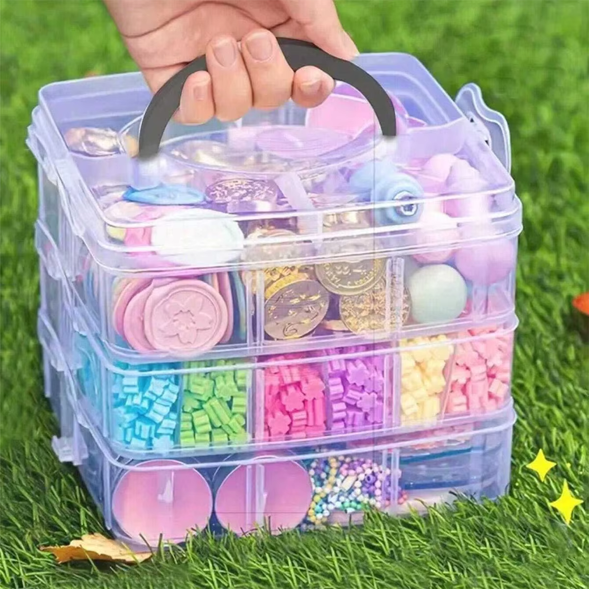 Boîte de rangement en plastique transparente à 3 niveaux et 18 grilles