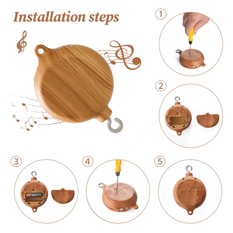 Boîte à musique rotative pour nouveau-nés, berceau pour bébé de 0 à 12 mois, hochet suspendu couleur bois, jouets musicaux apaisants, cadeau pour bébé