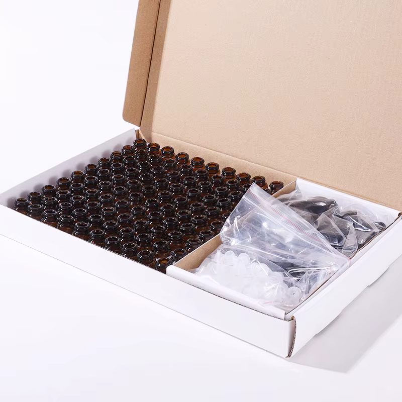 Boîte cadeau pour bouteilles d'huiles essentielles, 100 pièces, bouteille en verre brun de 3ml avec trou de régulation - Convient pour les voyages et le stockage