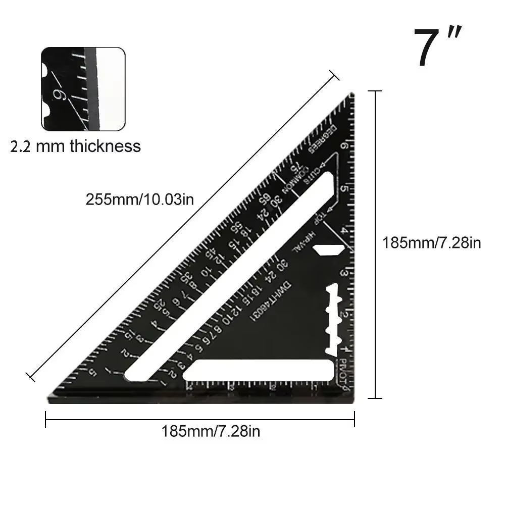 Règle triangulaire de 7 pouces en alliage d'aluminium avec échelle