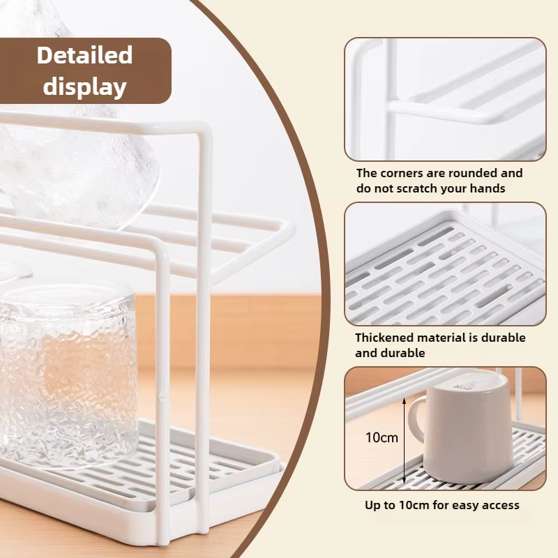 Organisateur de tasses avec plateau de vidange, organisation de rangement sur comptoir pour tasses, tasses Thermos, organisateur de cuisine, étagère, organisateurs de cuisine