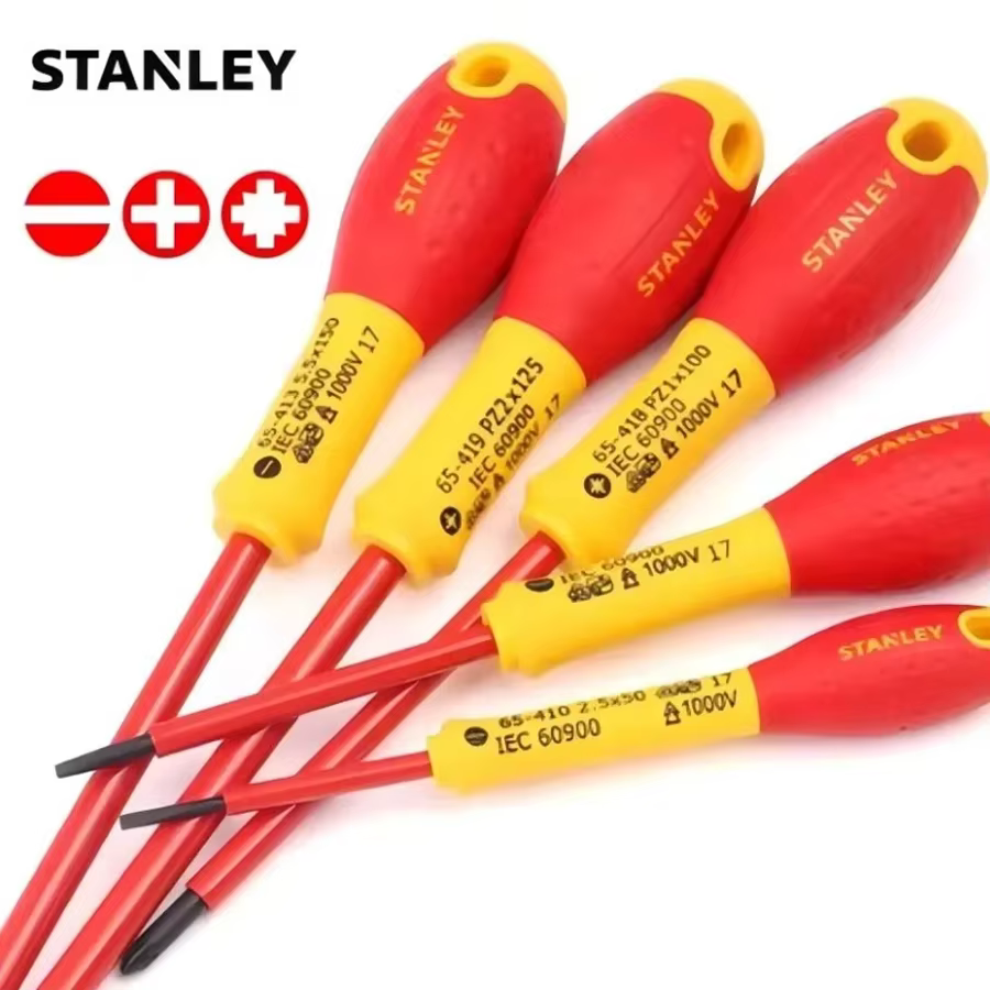 Tournevis isolé Stanley 1 pièces 1000V VDE avec poignée bicolore pour vis Phillips et à fente outils à main série NO.65