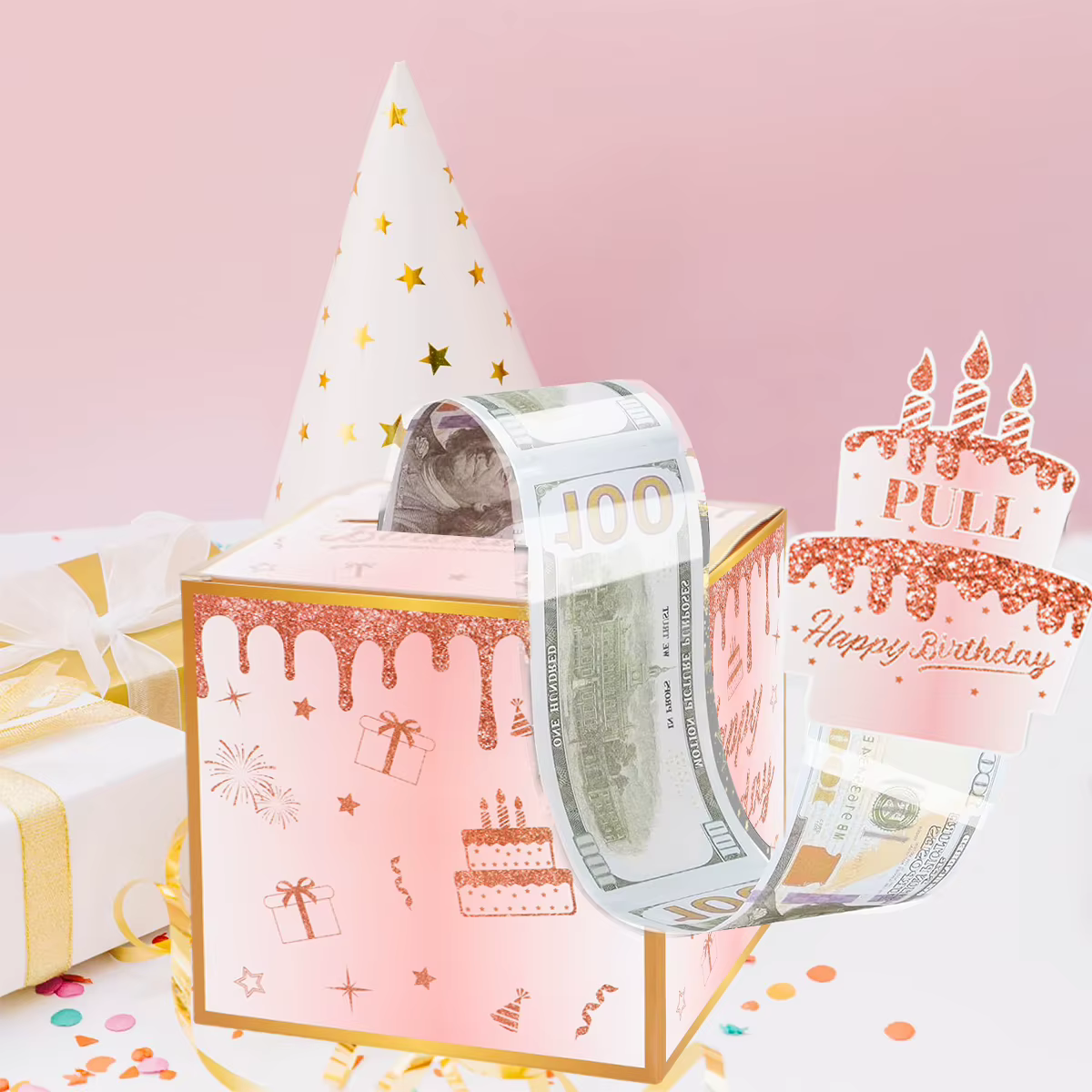 Coffret cadeau d'anniversaire avec carte à gâteau, 1 pièce, tirelire à pompage drôle, cadeaux d'anniversaire créatifs pour hommes et femmes Anniversaire Anniversaire