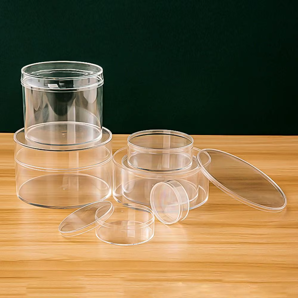 Boîte de rangement ronde en plastique transparent avec couvercle