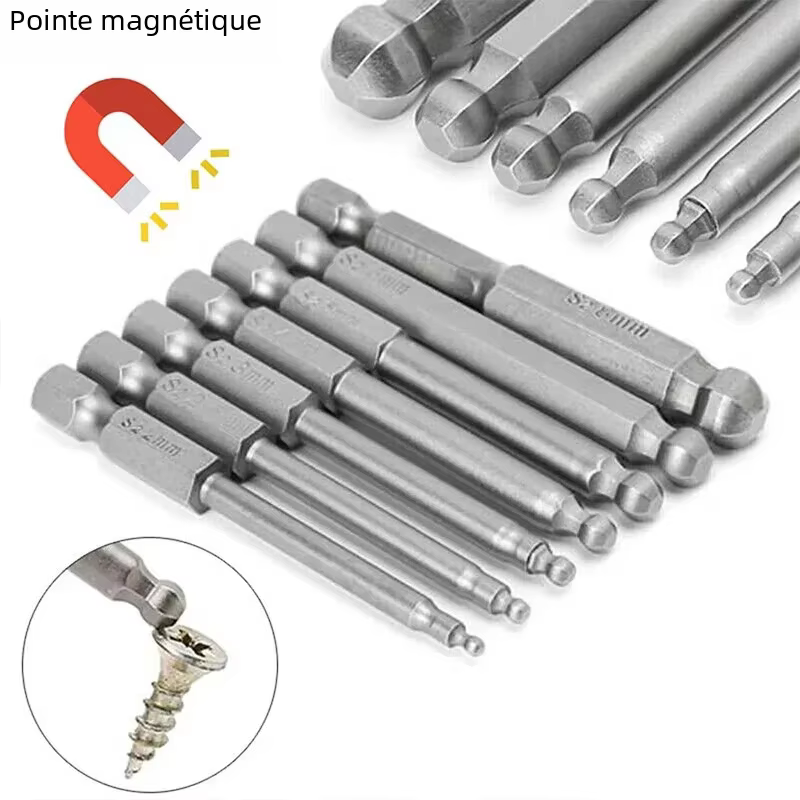Jeu d'embouts de tournevis hexagonaux à extrémité sphérique