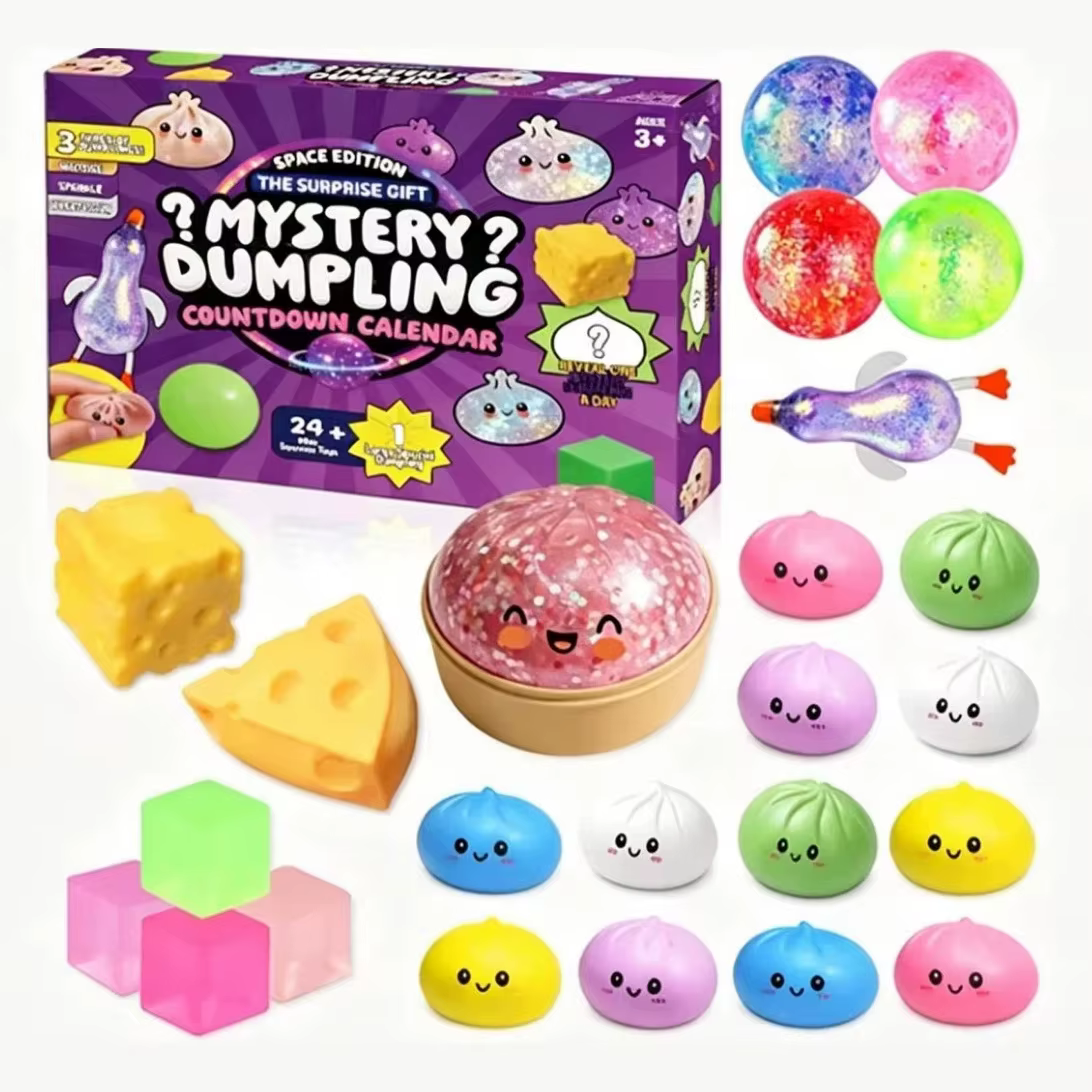 Nouvelle Boîte Mystère Calendrier de l'Avent, 24 Pièces de Dumplings Surprise Doux, Bao Bun Anti-Stress pour Adultes, Cadeau Sensoriel Anti-Anxiété